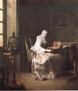 Jean Baptiste Simeon Chardin Lady with a Bird-Organ Sweden oil painting artist